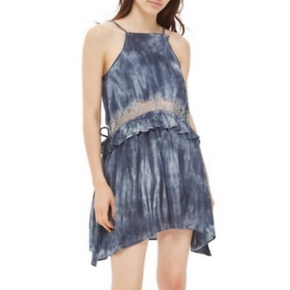 Topshop Blue Lace Boho Shark Bite Dress Size 6 - Picture 1 of 8